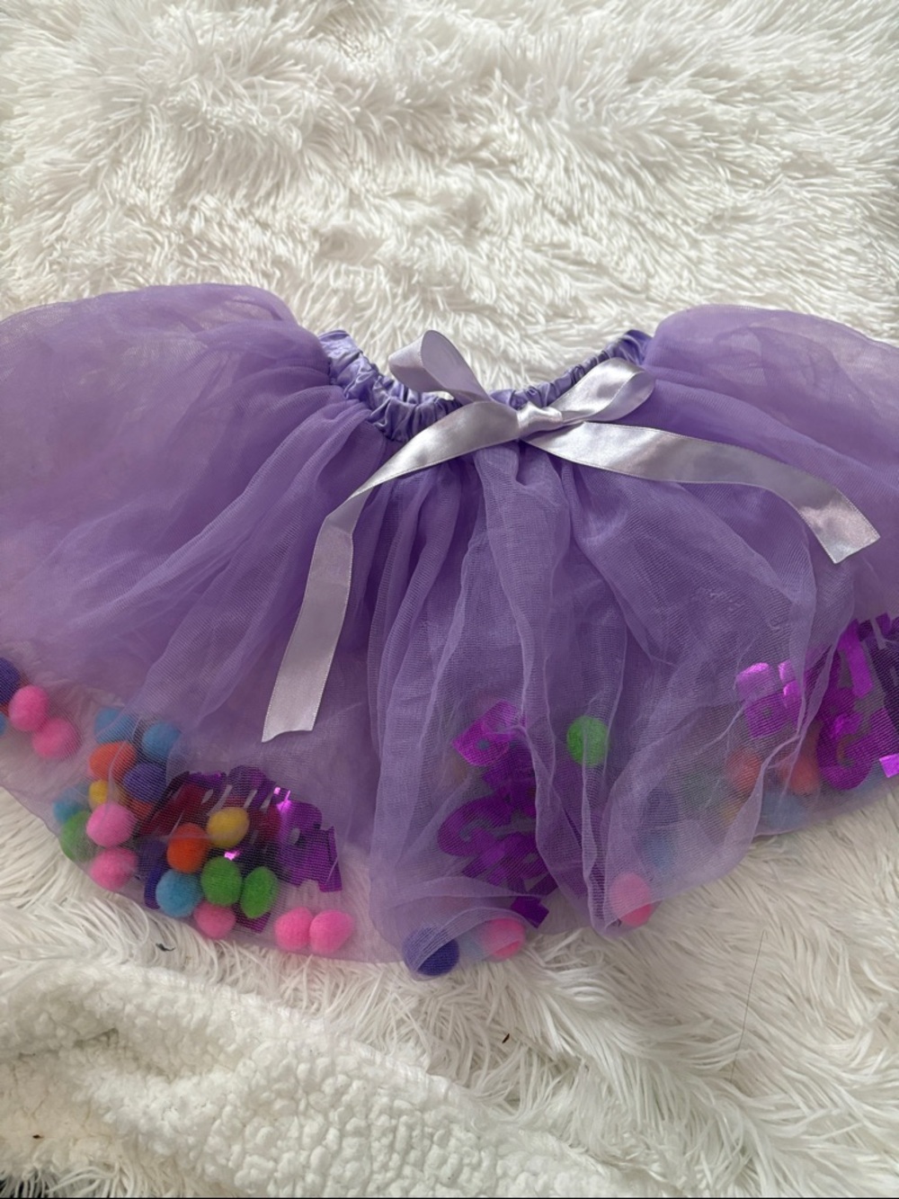 Girls Purple Tulle Pom-Pom Party Skirt